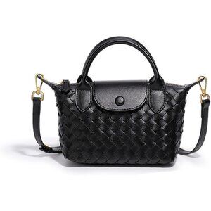 Fashion-Forward Mini Braided Leather Satchel - Lightweight & Versatile Design